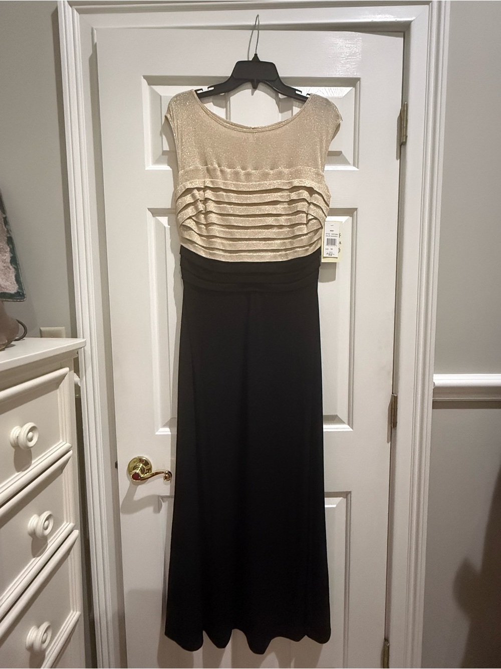 Signature by Sangria Black Maxi Dress with Cream Textured Bodice